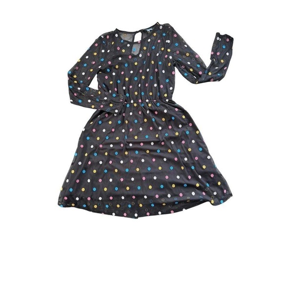 Modcloth Dresses & Skirts - ModCloth Polka Dot wedding guest dress Womens Large Black Mesh sheer sleeves